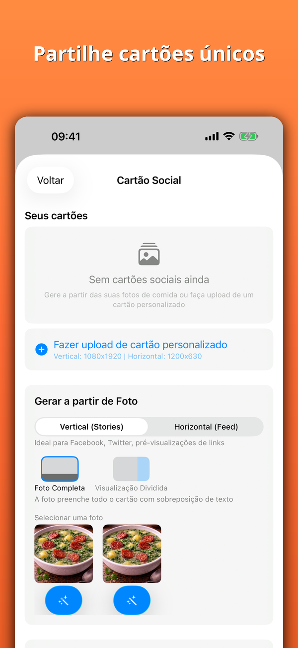 Partilhe cartões únicos