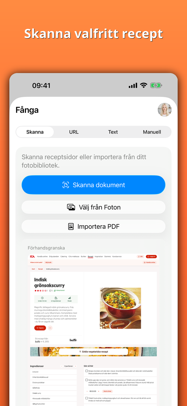Skanna valfritt recept