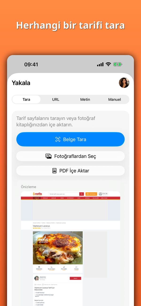 Herhangi bir tarifi tara